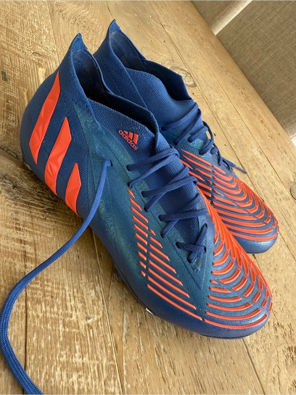 Unisex Adidas Predator Edge Blue Soccer Cleats Orange Accents 38.5